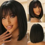 10 Inch Heat Resistant Mixed Color Short Bob Wigs with Bangs