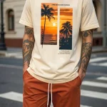 Men's Fashion Polyester Blend Casual Crew Neck T-Shirt and Shorts- 1 set