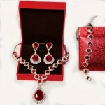 Middle Eastern Style Luxury 2pcs Set of Women's Jewelry with Red Sparkling