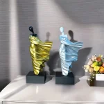 Golden & Blue Resin Elegant Abstract Human Figurine Art Sculpture