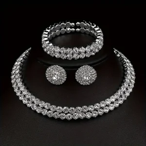 Rhinestone Necklace, Earrings, and Bracelet Set