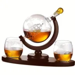 3pcs/Set, 30oz Whiskey Globe Decanter with 2 Etched Whiskey Glass